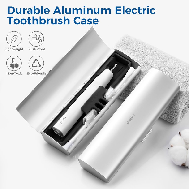 Oralphi Aluminum Electric Toothbrush Travel Case, 2 in 1 Travel Toothbrush Holder for Oral B/Oral-B Pro 1000 1500 5000 7000 and Most Electric Toothbrush for Traveling, Removable Silicone Liner-Silver