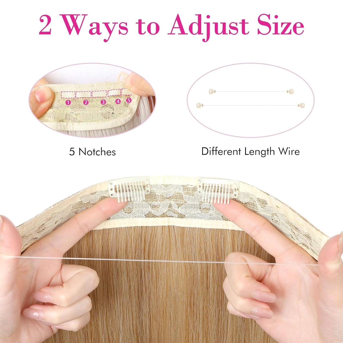 Invisible Wire Hair Extensions - Adjustable Transparent Headband | 24 Inch Dark Blonde Secret Hairpiece for Women