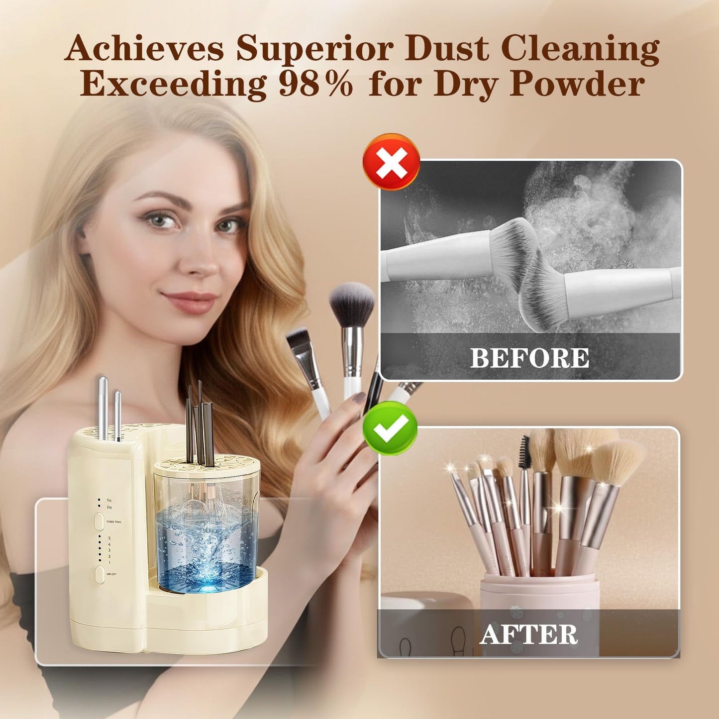 3-in-1 Electric Makeup Brush Cleaner and Dryer Machine with Detachable Underwear Cleaning Cup-Deep Cleaning,2H/5H Adjustable Drying,Fully Washable,for Makeup Brushes,Sponges and Delicate Clothing