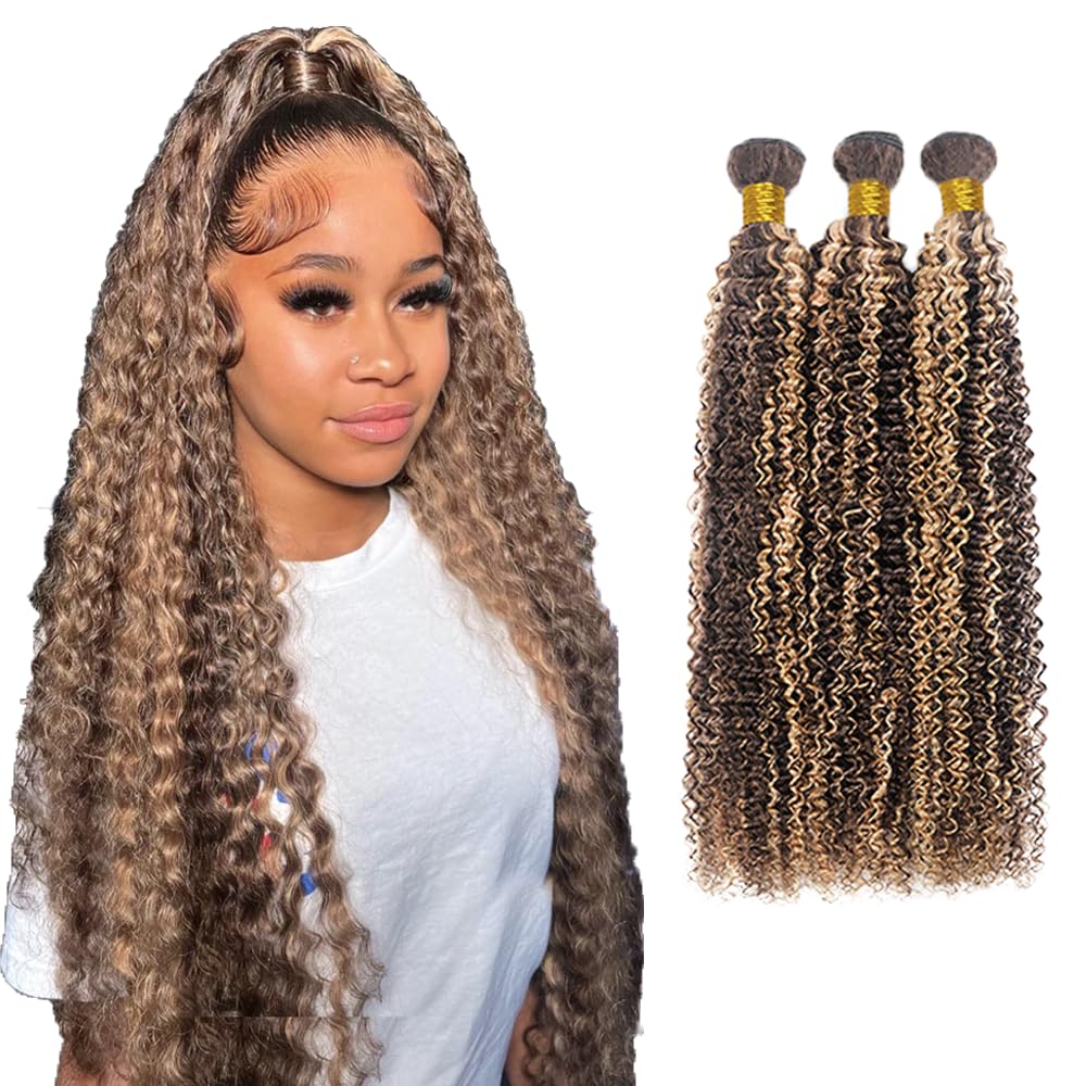 300g 28 28 28 Inch Blonde Bundles Human Hair P4/613 Deep Wave Bundles Brazilian Virgin Soft and Silky Remy Hair Extensions 2 Tone Brown Mixed With Blonde Deep Wave Bundle 300g