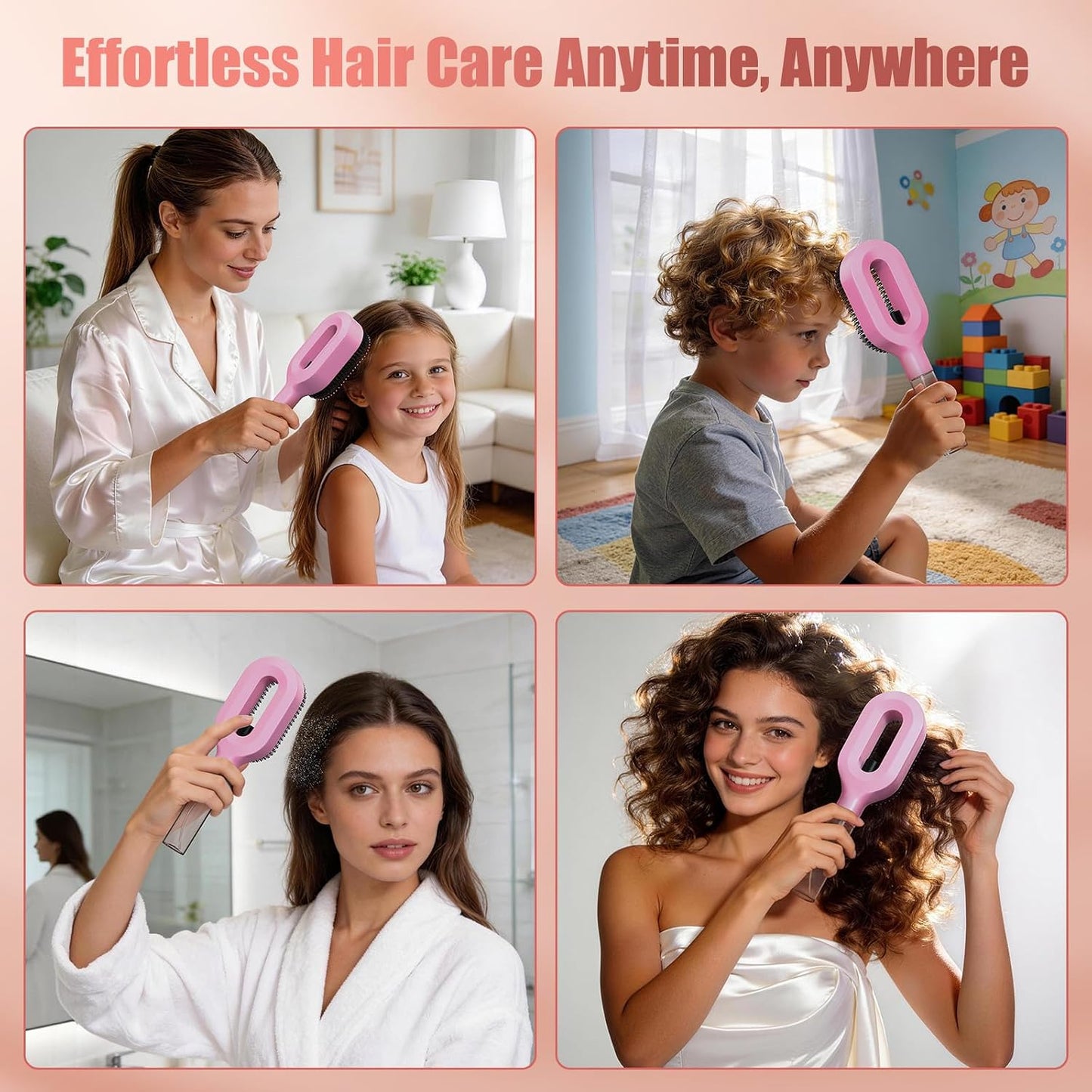 Portable Misting Hair Brush - 2-in-1 Wet & Dry Detangling Tool with Water Spray | Anti-Frizz, Suitable for All Hair Types (Pink)