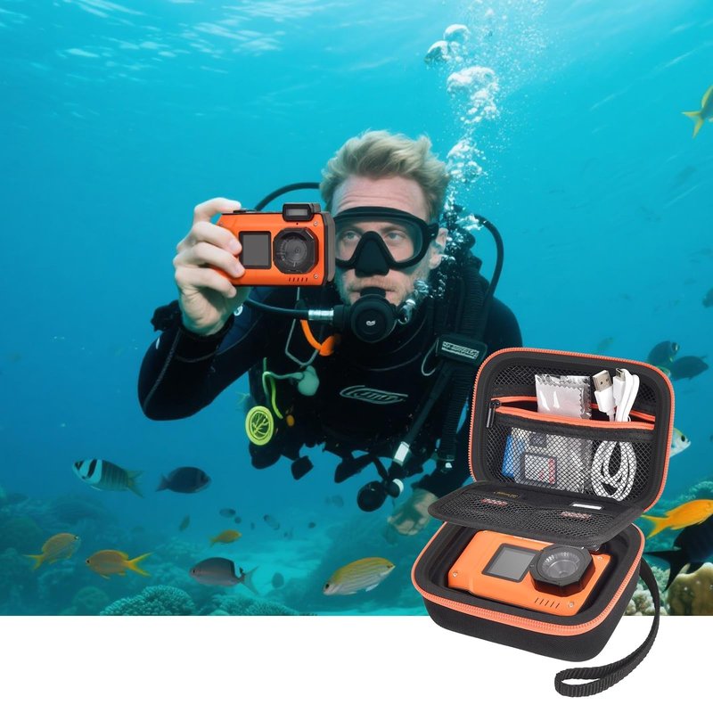 8K Digital Camera Case Compatible with Tupsio/for Fohoa/for SPUNALP/for Mafiti Rugged Waterproof Camera for Snorkeling,Selfie Underwater Camera Storage Holder with Mesh Bag for Accessories (Case Only)