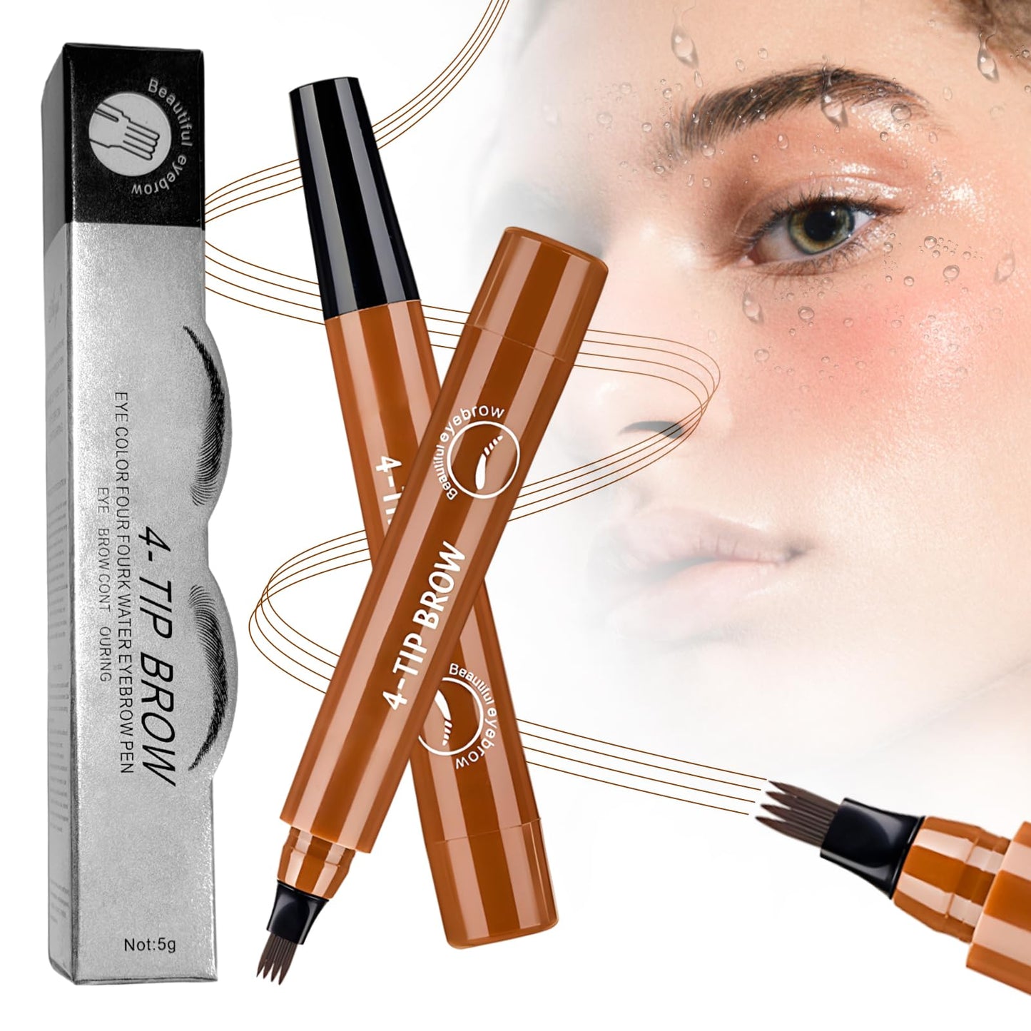 Microblading Eyebrow Pencil, 2026 Upgrade Micro-fork Tip Eyebrow Pencil with Micro-Fork Tip, 3D Waterproof 4 Tipped Spoolie Brush Precise Brow Pen Natural Makeup Effect for Daily Makeup (Light Brown)