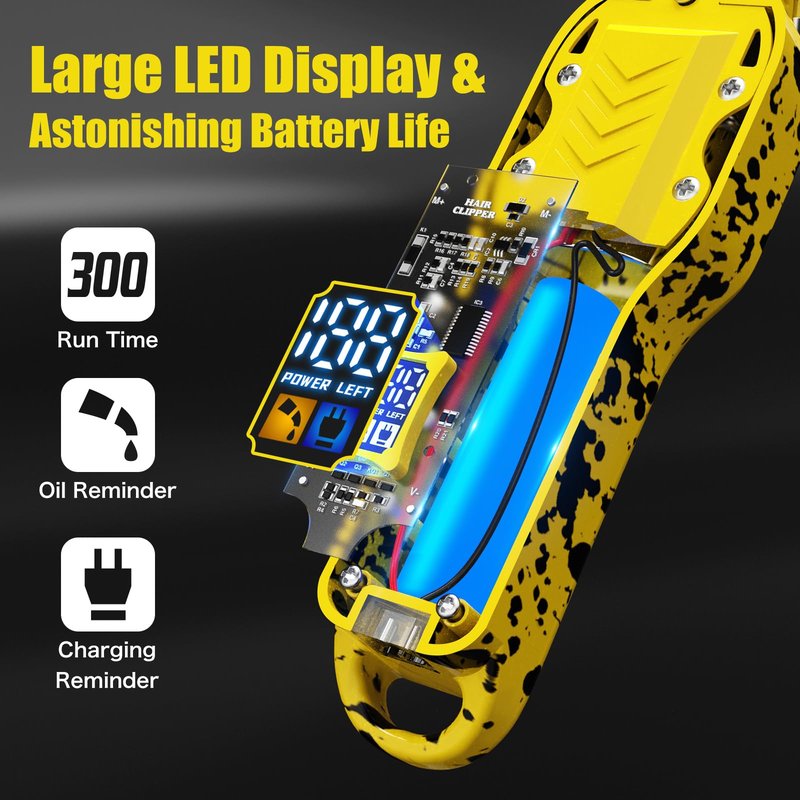 Tuanchuanrp Professional Hair Clippers for Men, Cordless Barber kit for Hair Cutting & Grooming, Hair Clippers Set for Barber Haircut with LED Display 8 Fade Taper Combs(Yellow)