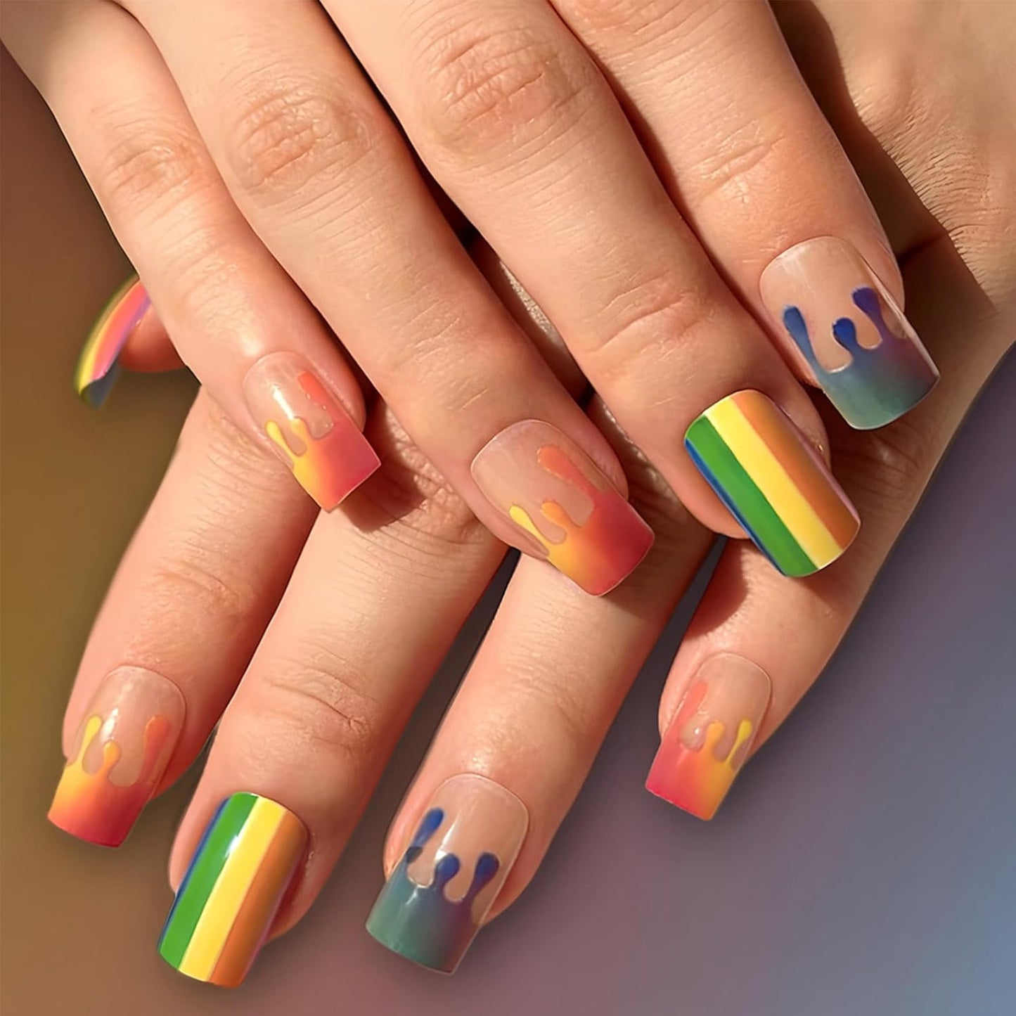 Colorful Polka Dot Press-On Nails - Short Square Acrylic Fake Nails | Glossy Full Cover, 24 Pcs