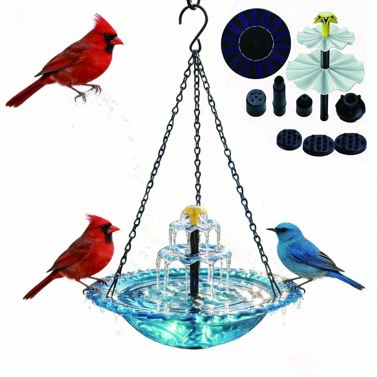 2026 Solar Cascade Hanging Bird Bath Fountain, Solar Powered Birdbath Water Fountain Pump Dispenser, Outdoor Decor Hummingbird Bath Shower Bowl Kit, Garden Gift for Yard Patio Decoration (Blue)