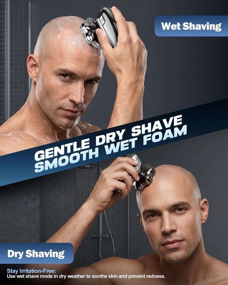 7D Floating Blades Electric Razor - Head Shavers for Bald Men | IPX7 Waterproof 5-in-1 Grooming Kit