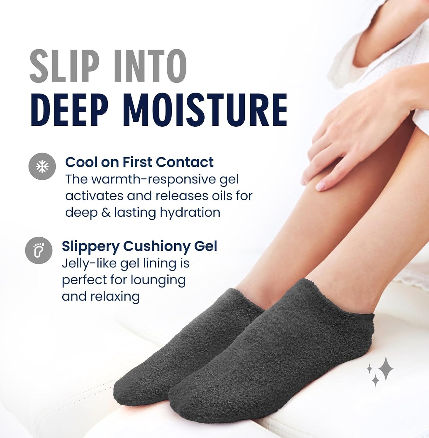 Moisturizing Gel Socks for Men & Women - Dry Feet & Cracked Heel Treatment | Full Foot Gel Lining with Mango Butter, Shea Butter, Jojoba & Coconut Oil (Large - Obsidian Oasis)