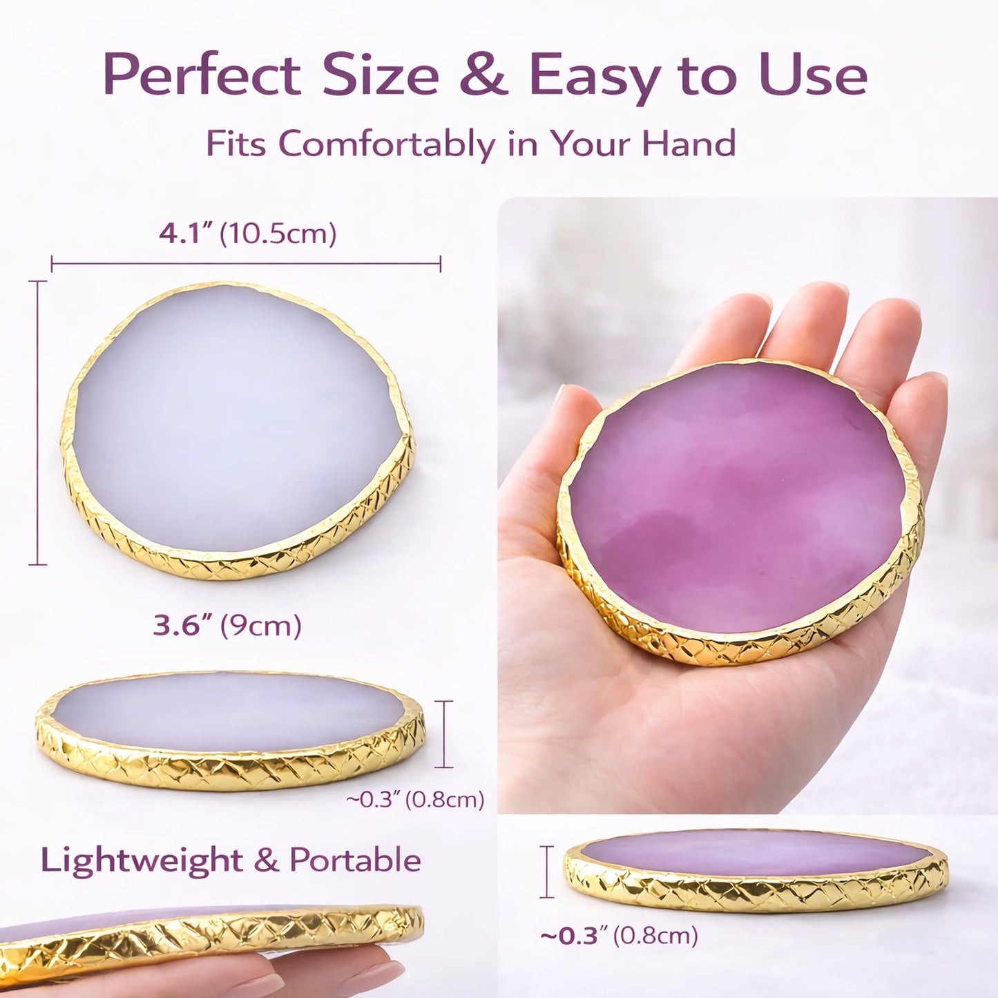 Resin Nail Art Palette for Gel Polish, Nail Mixing Palette with Gold Edge, Nail Polish Color Mixing Board for Acrylic, Gel, Painting, Makeup, Nail Art Tools for Salon and DIY (White+Purple)