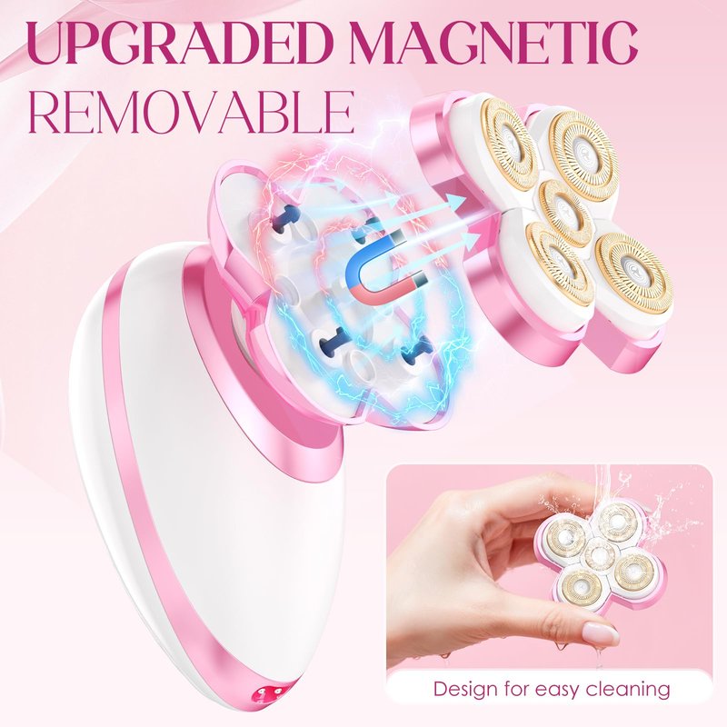 Electric Razors for Women Legs, Upgraded Magnetic Flawless Electric Shaver for Women, Rechargeable Waterproof Women's Electric Trimmer for Arms Legs and Pubic Area (Pink)
