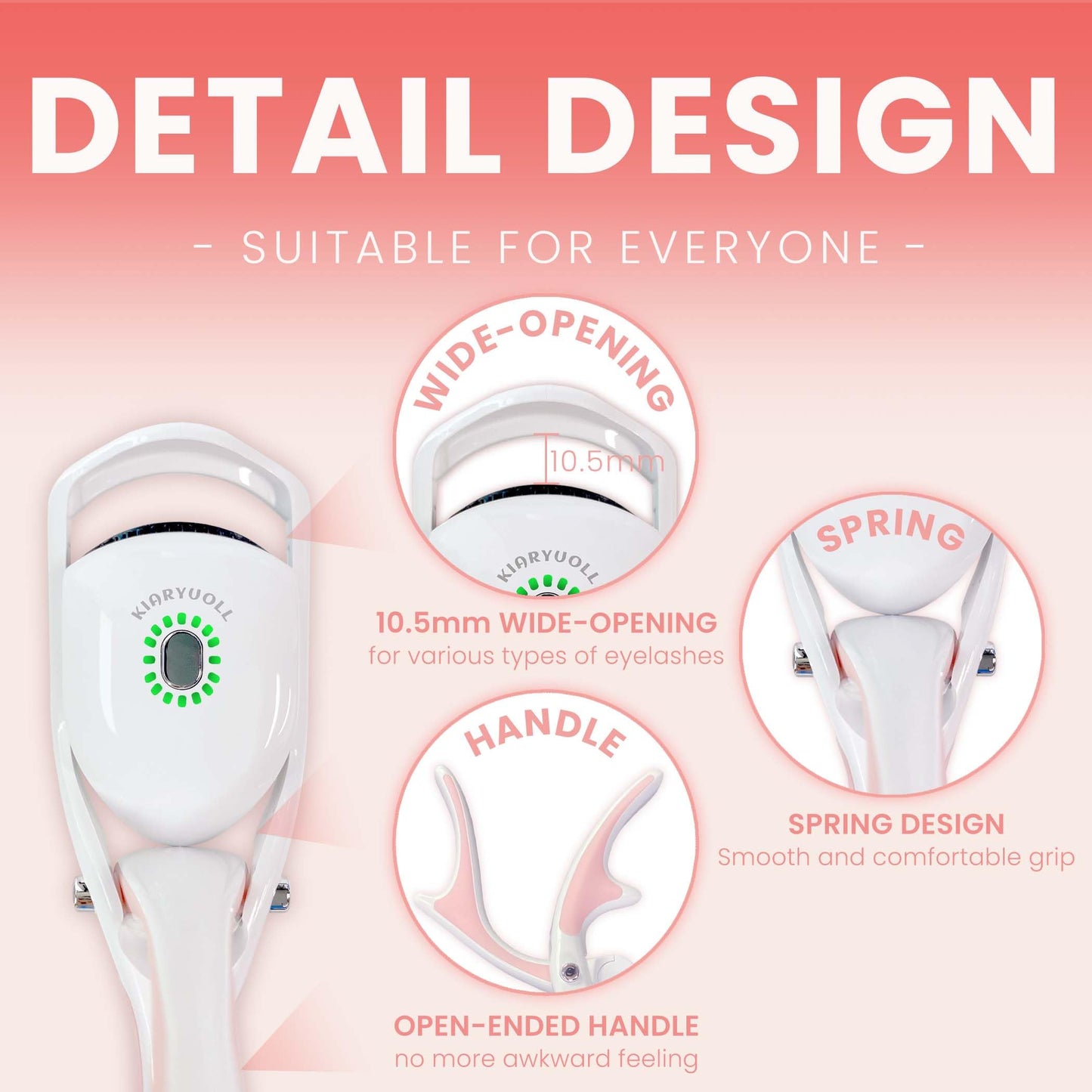 KIARYUOLL Electric Heated Eyelash Curler Kit Hot Lash Therapy Professional Eyelash Tools Battery Powered Lash Lifter Rechargeable Clamp for Various Eye Types Plastic Material (Colour White)