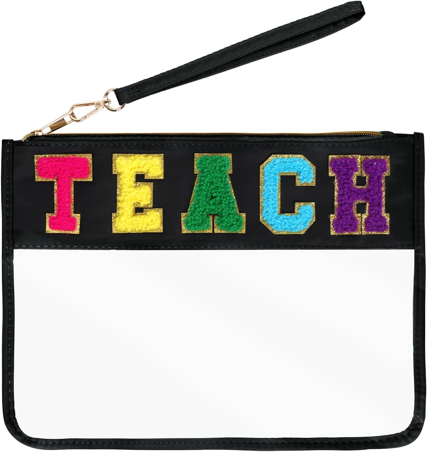 Chenille Letter Bag - Multi-Purpose Nylon Cosmetic Bag with Zipper | Travel & Gym Pouch (Black-Dance)