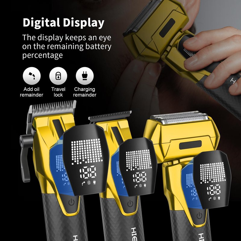 HIENA PRO Professional Cordless Hair Clippers for Men, Zero Gap Beard Trimmer & Foil Shaver Set, Rechargeable Barber Clipper Kit and Hair Cutting Set