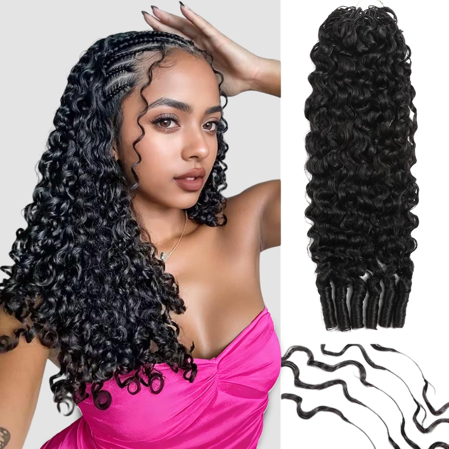 EMOBANA Human Crochet Hair for Black Women 16 Inch Burmese Curly Bundles Human Hair Pre-separated 60g Invisible Miracle Knots Feather Crochet Human Hair Extensions Natural Black