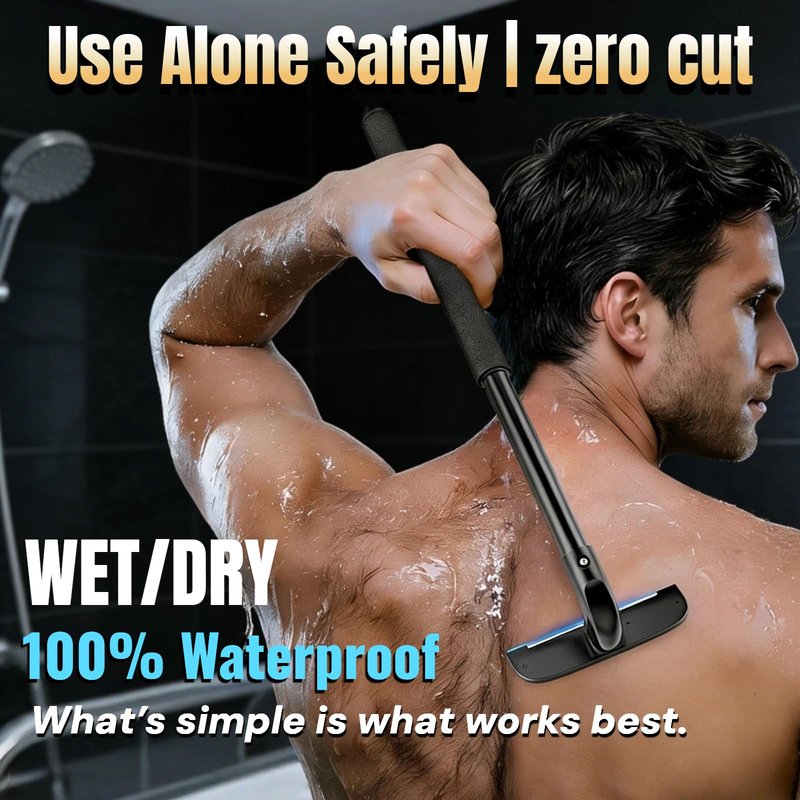 VEYLA Nick-Free Back Shaver for Men, 17.7" Extendable Aluminum Alloy Long Handle, 4.9" Wide Replaceable Blade, Safe for Sensitive Skin, Wet or Dry Use DIY Full Body Hair Remover (2 Blades Included)