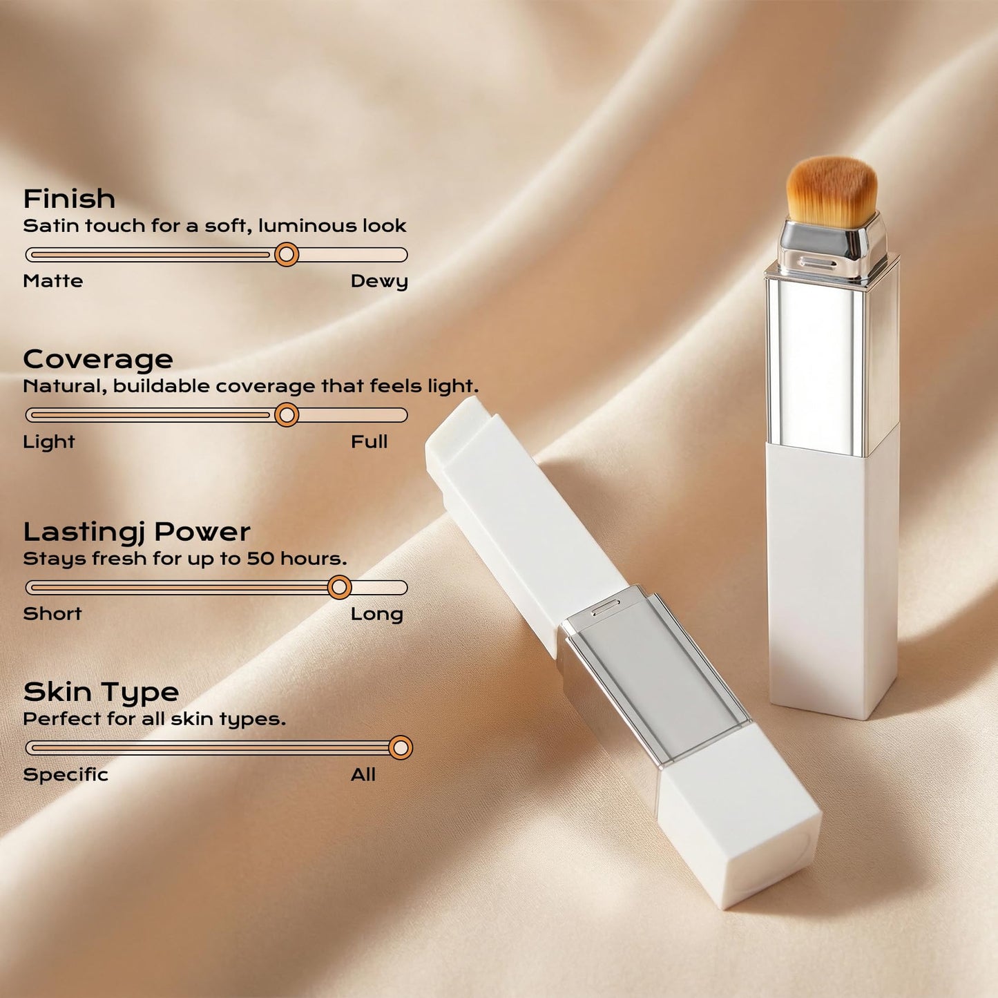 Color Changing Foundation Stick with Volufiline - Hydrating Concealer Base Makeup, Dual-Ended with Built-in Brush, Portable for Daily Use (Ivory White)