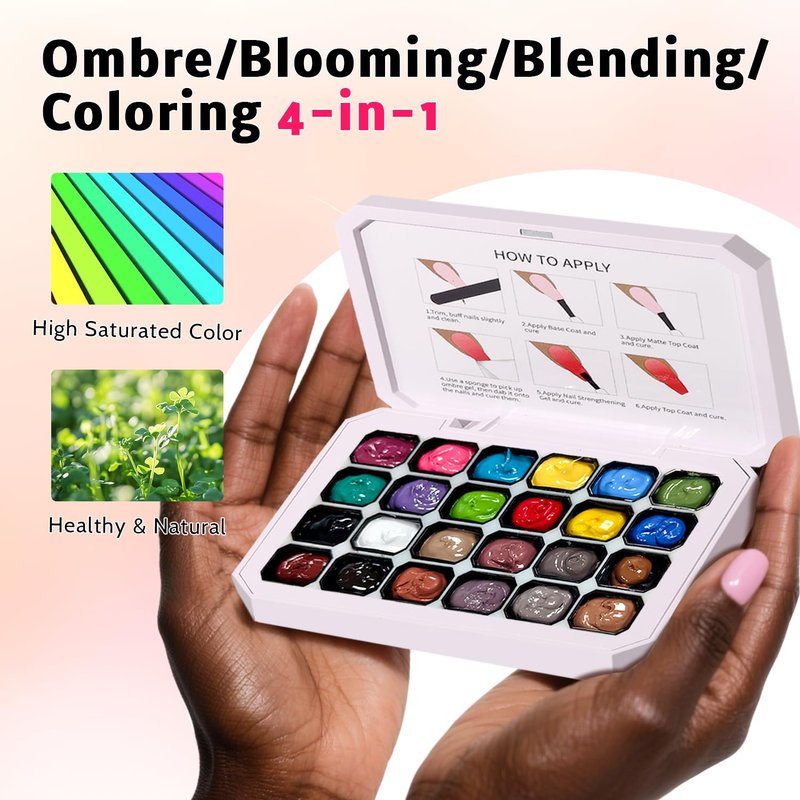 24 Colors Nail Gel Polish Set - Sponge Pat Paint for Floral Art & Ombre Designs | UV/LED Curing, No Wipe