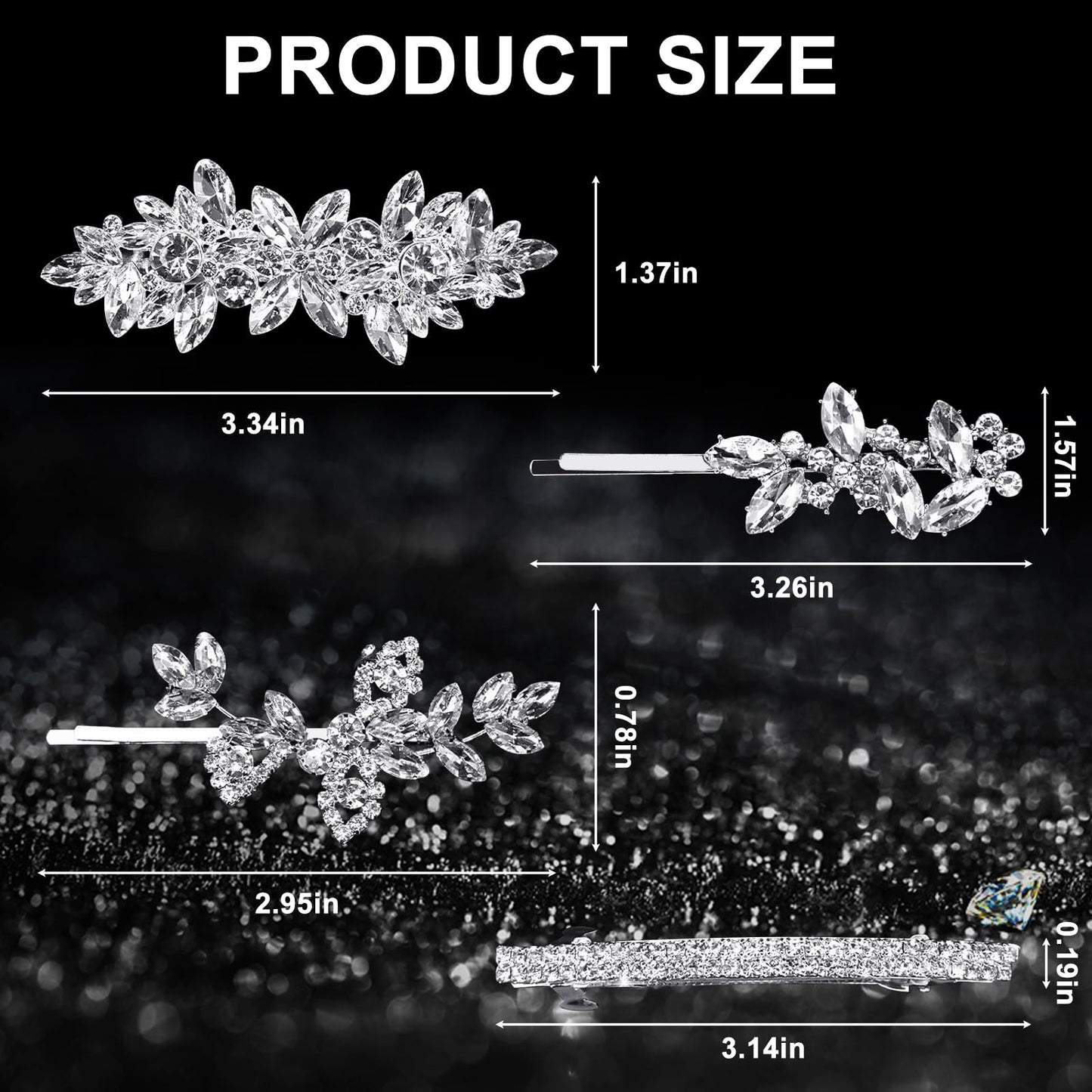 4pcs Rhinestone Hair Barrettes for Women Leaf Wedding Hair Pins Crystal Bobby Pins Silver Bridal Hairpin Clips for Brides Bridesmaids Flower Girls