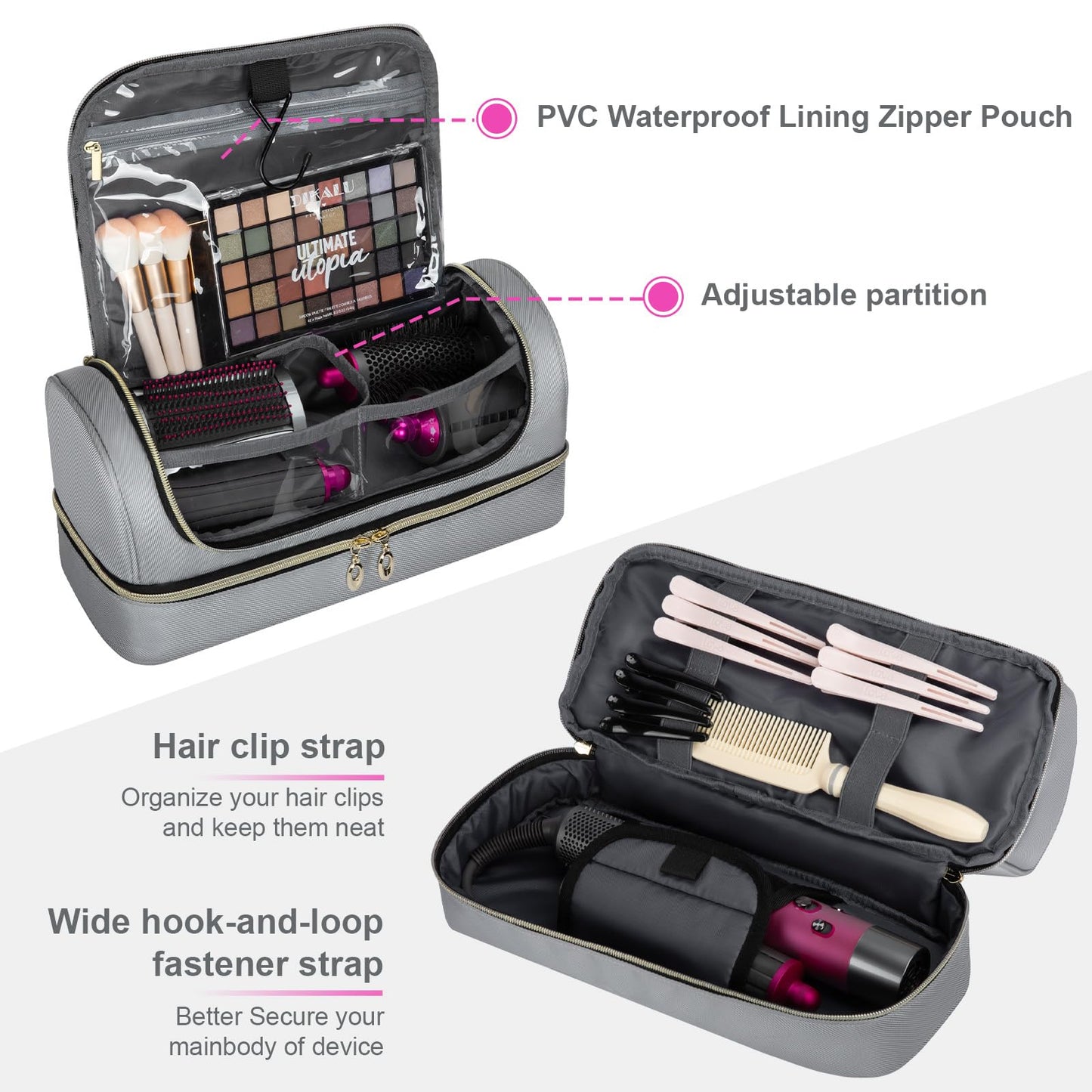 Wigojoy Portable Travel Carrying Case Compatible with for Dyson Airwrap & Shark Flexstyle, Waterproof Carry Bag with Internal Metal Hook for Tangle-Free Travel & Bathroom Storage