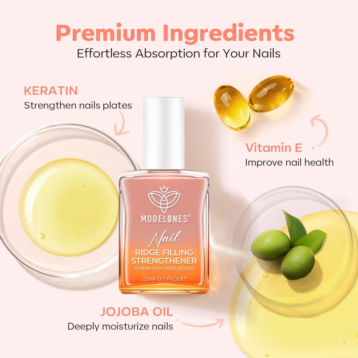 Nail Strengthener & Growth Hardener | Extra Strong Nude Polish for Damaged Nails - 15ml