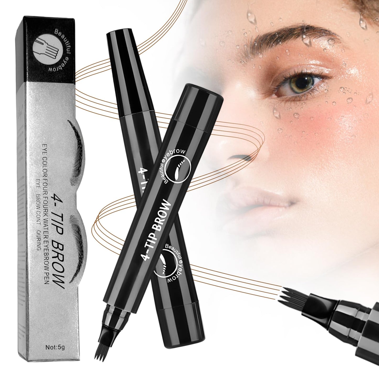 Microblading Eyebrow Pencil, 2026 Upgrade Micro-fork Tip Eyebrow Pencil with Micro-Fork Tip, 3D Waterproof 4 Tipped Spoolie Brush Precise Brow Pen Natural Makeup Effect for Daily Makeup (Black)