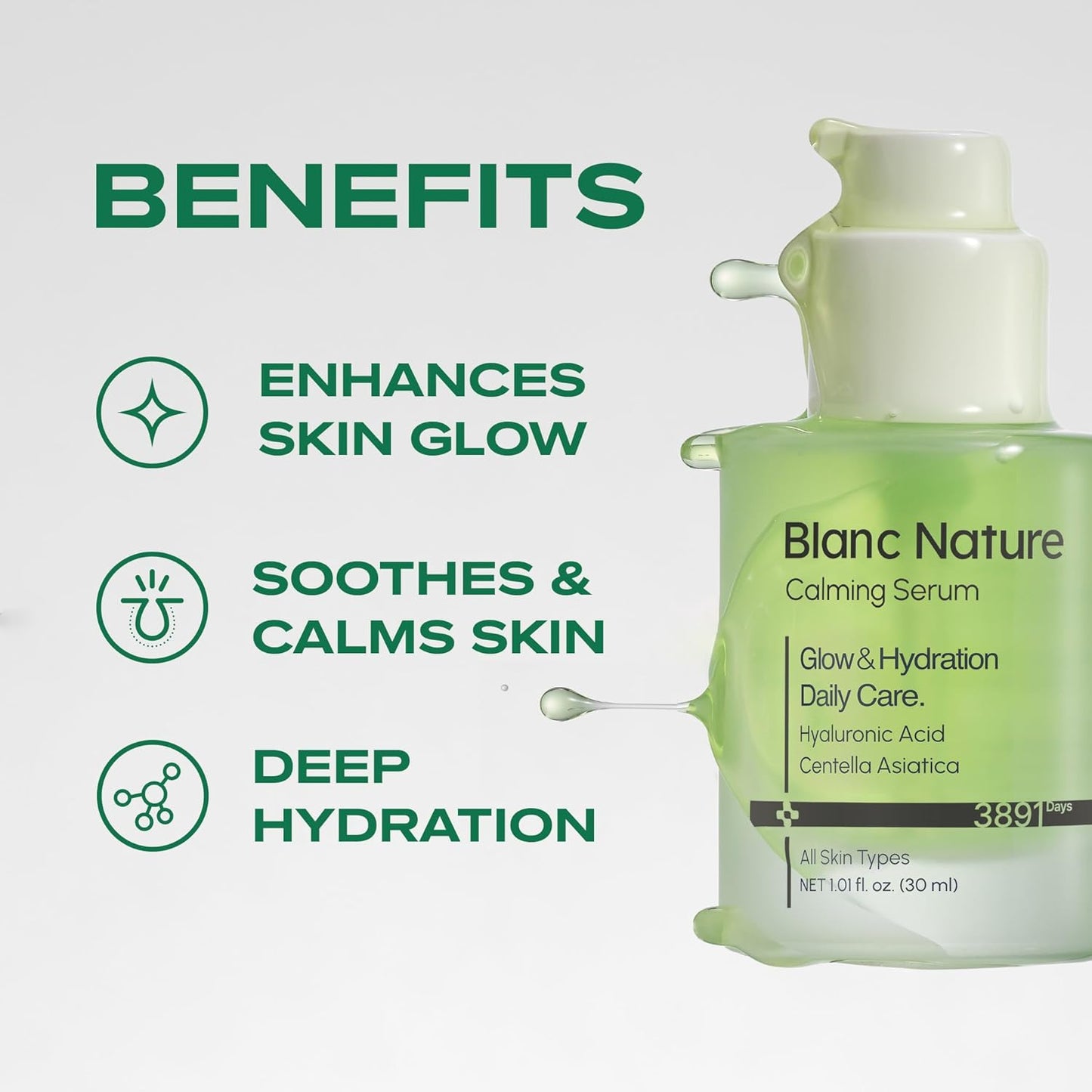 Calming Serum - Soothing Hydrating Serum with Hyaluronic Acid & Centella Asiatica | 1.01 fl oz (30 ml)