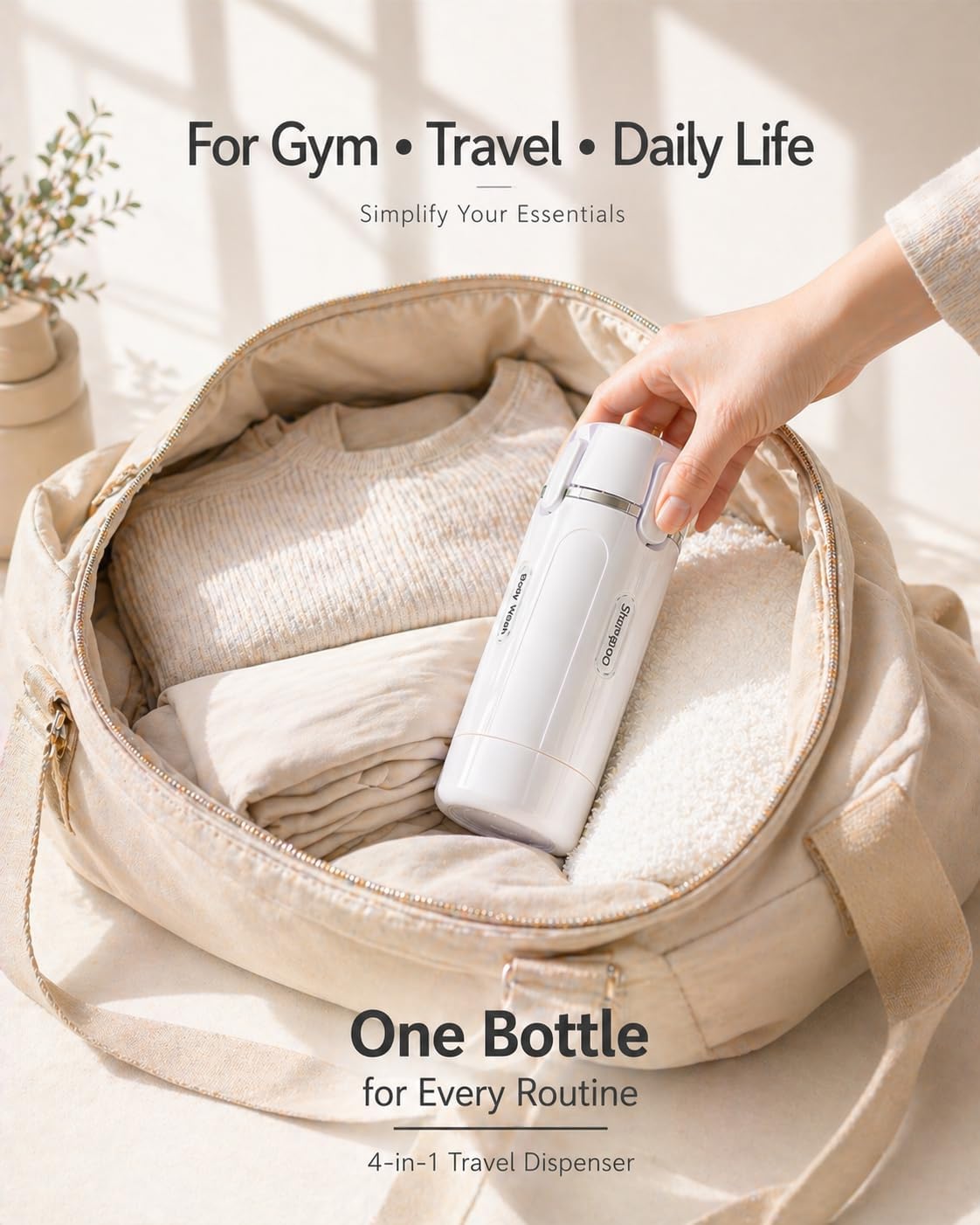 Travel Dispenser Bottle - 4 in 1 TSA Approved Leak Proof Toiletry Containers | Refillable for Shampoo, Conditioner, Lotion & Skincare