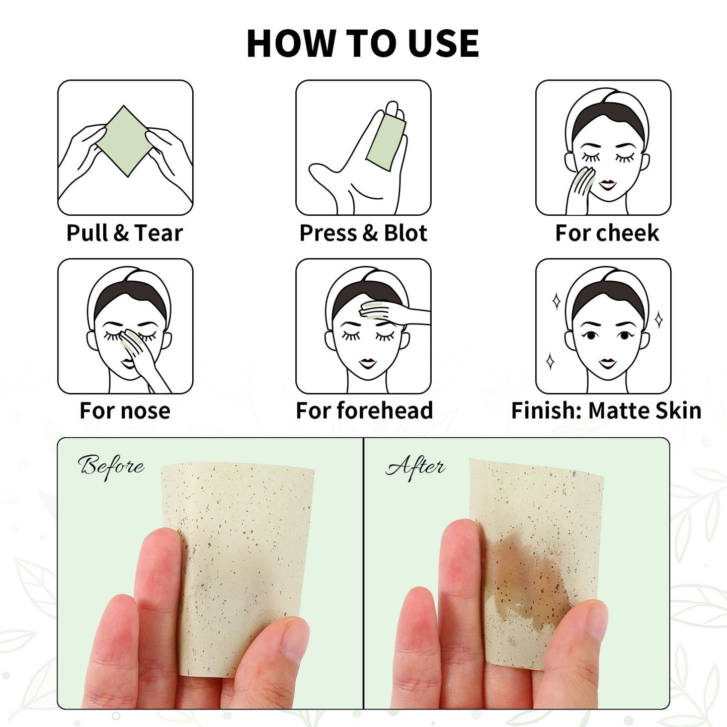 DUcare Oil Blotting Sheets 15M, 3 Roll Green Tea Refillable Oil Absorbing Paper for Oily Skin, On-the-Go Face Blotting Papers for Shine Control, Natural Skin-Friendly Blotting Sheets