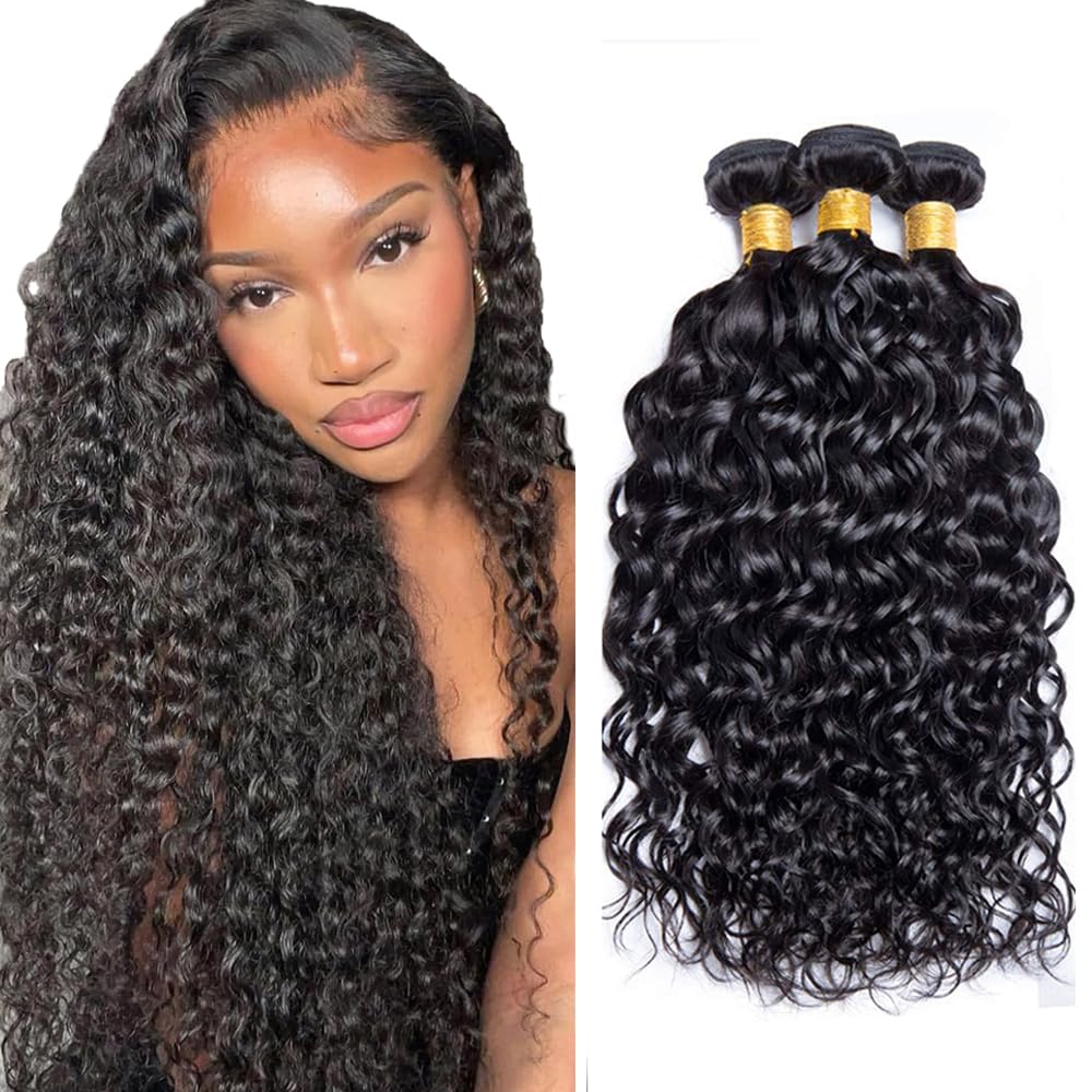 28 30 32 Inch Wat and Wavy Bundles Human Hair Unprocessed Brazilian Virgin Hair 3 Bundles 150g Water Wave Bundle Real Natural Black Human Hair Extensions