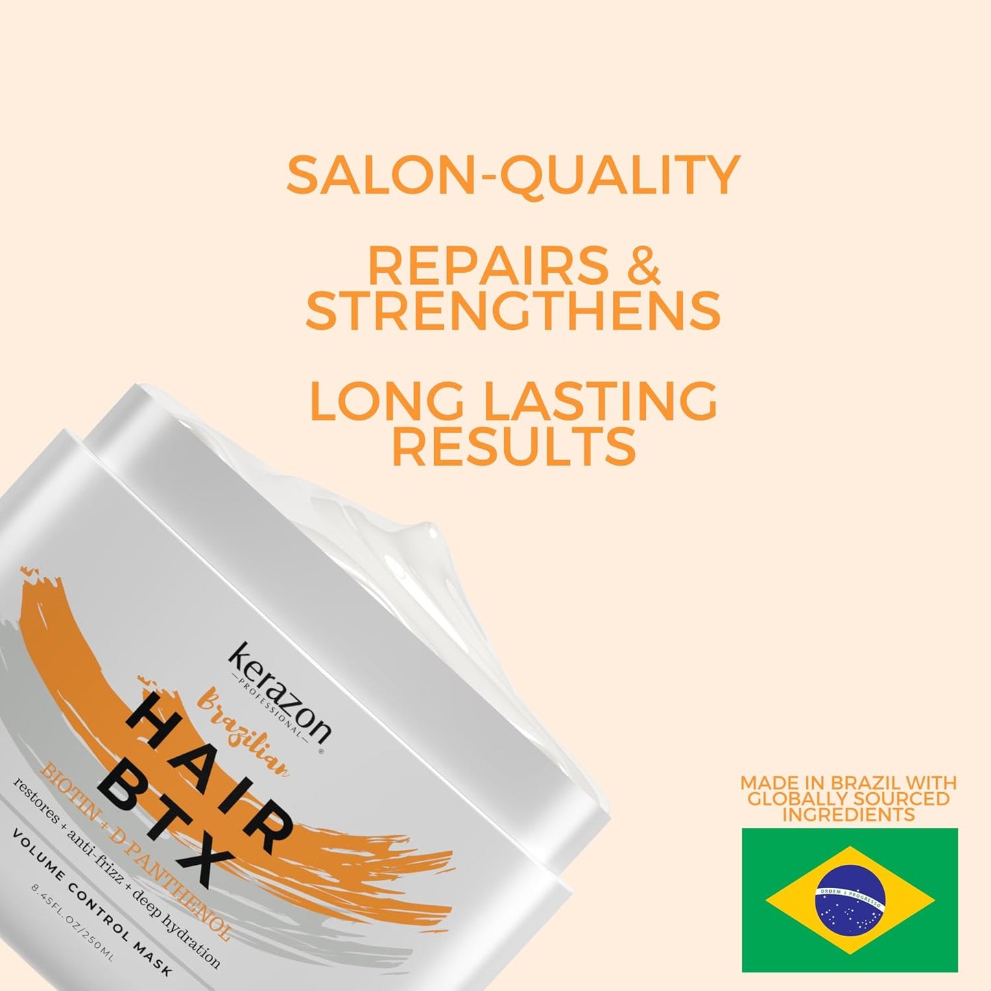 KERAZON Brazilian Hair BTX Treatment Mask - Deep Conditioning & Hydration | 8oz (236ml) for Damaged Hair