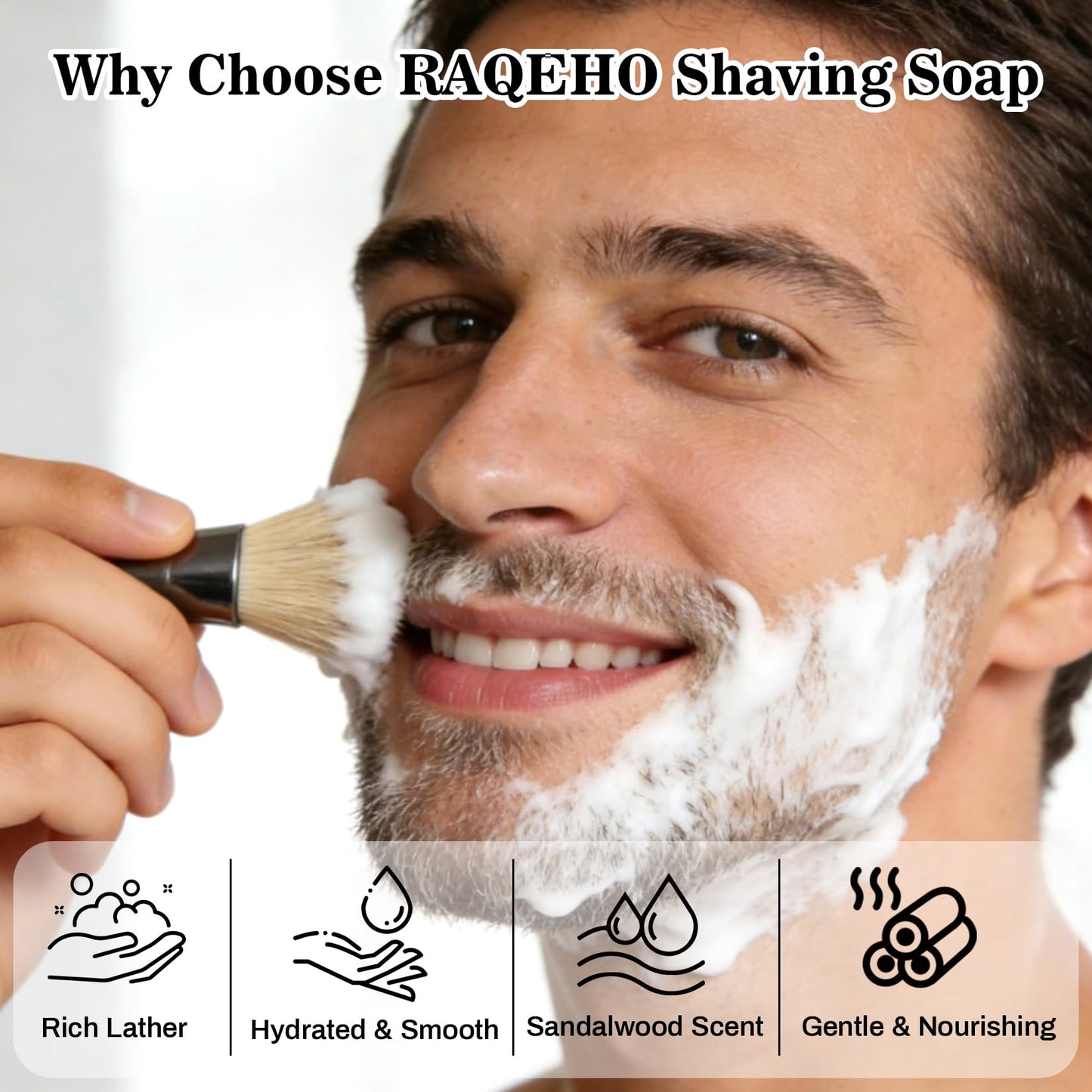 RAQEHO 3.5oz Shaving Soap for Men - Sandalwood Shaving Soap Puck Foam Shave Cream with Shea Butter & Coconut Oil for Sensitive Skin Personal Care Products Bathroom Supplies Travel Essentials