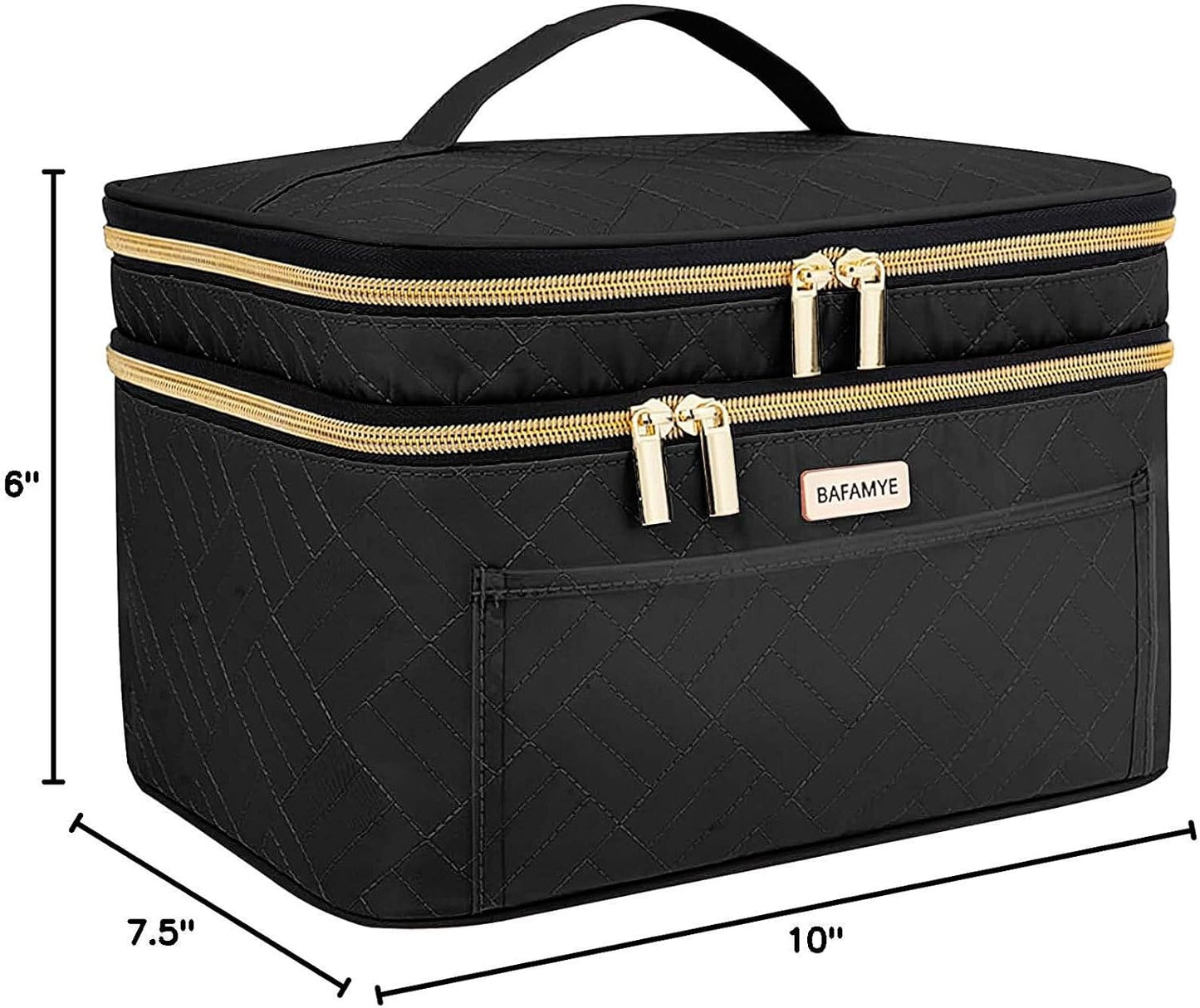 Double Layer Travel Makeup Bag - Large Cosmetic Organizer for Travel Accessories | Black, 8.8L Capacity
