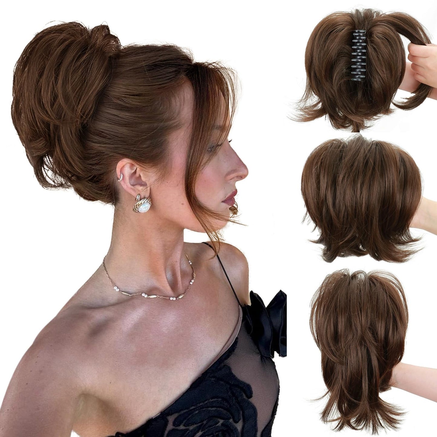 Sotpmal Claw Clip Ponytail Extension - Short Messy Hair Bun Hairpiece for Thin Hair, Straight Synthetic Hair Bun for Secure Hold & Quick Updo, Volumizing DIY Styles for Women(Brown)