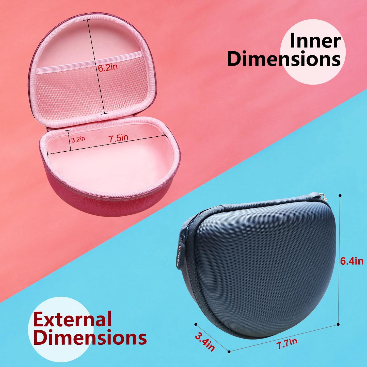 Headphone Case Compatible with Beats Studio Pro/Solo 4 / Studio 3 / Solo 3 / Picun B8 / BERIBES/JLab JBuds Lux ANC Wireless Bluetooth Noise Cancelling Headphones, Black+Gray(Case Only)