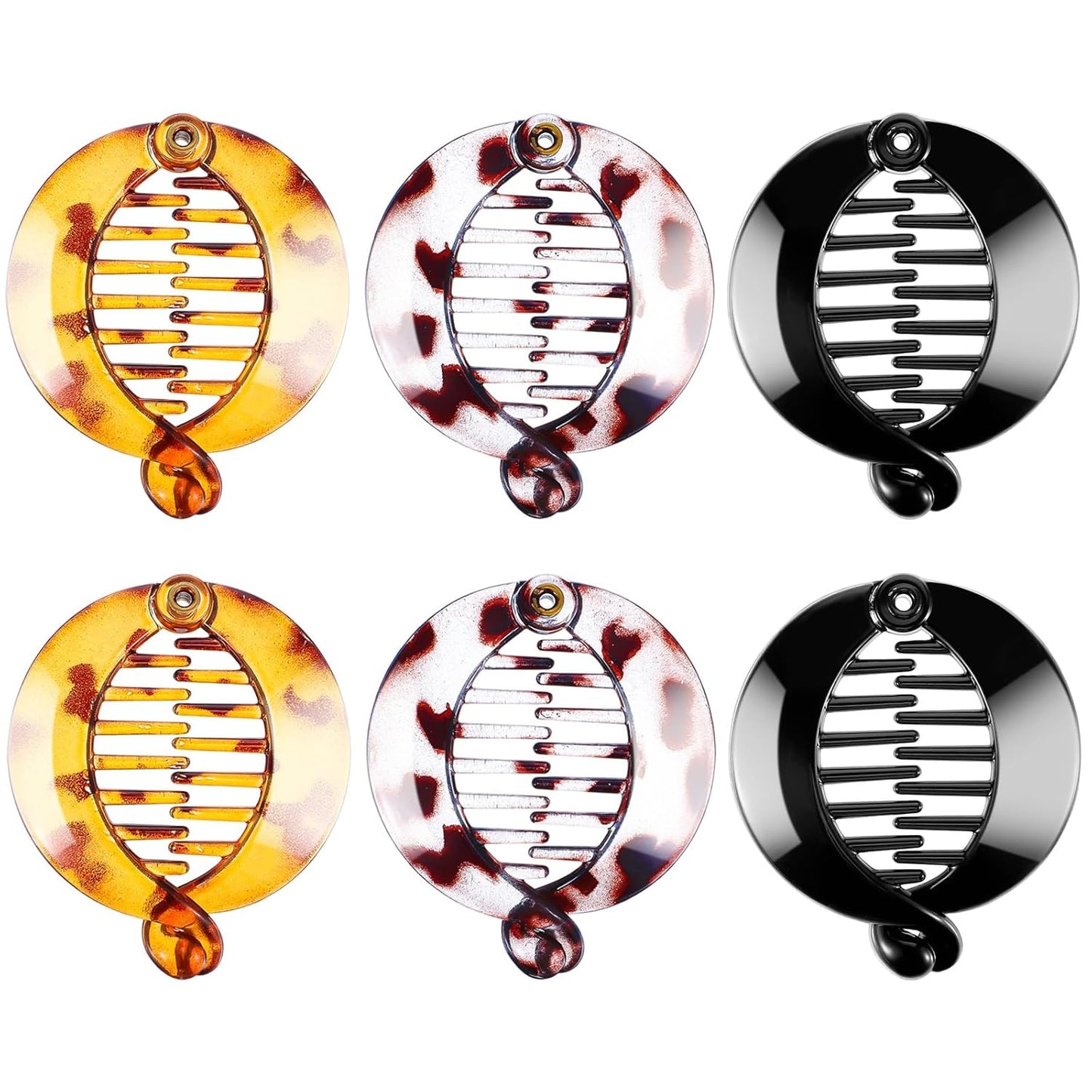 Small Banana Clips for Hair - 6 Multicolor Non-Slip Fishtail Combs | Cute Round Ponytail Holders for Women and Girls
