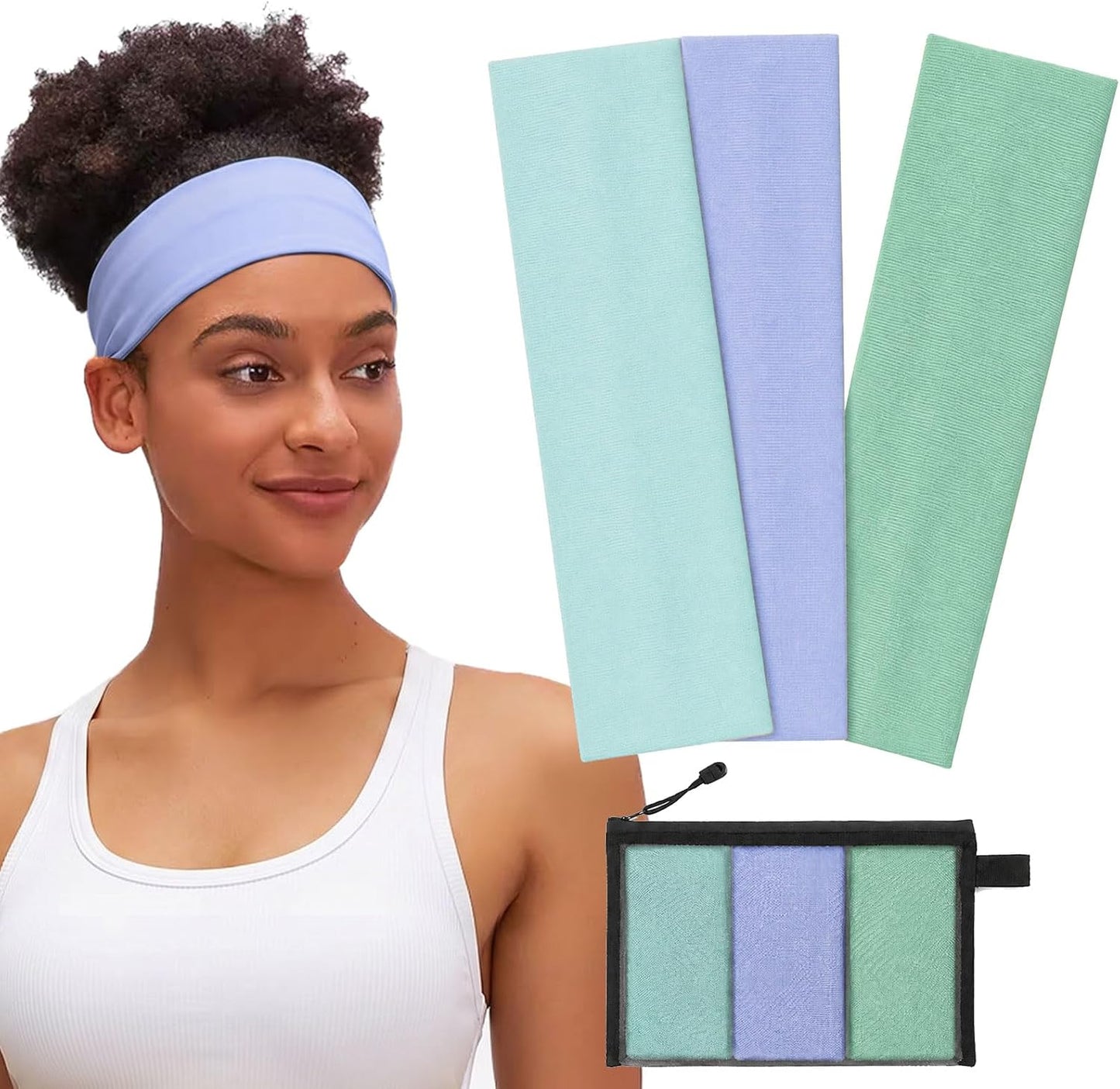 Non-Slip Headbands for Women - Soft Cotton Elastic Hairbands for Gym & Running | 3 Pack with Bag