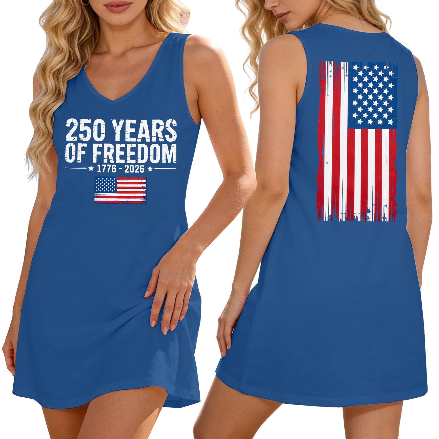FLOYU 4th of July Dresses for Women Fourth of July Outfit 250 Years Anniversary Dress V Neck American Flag Sundresses