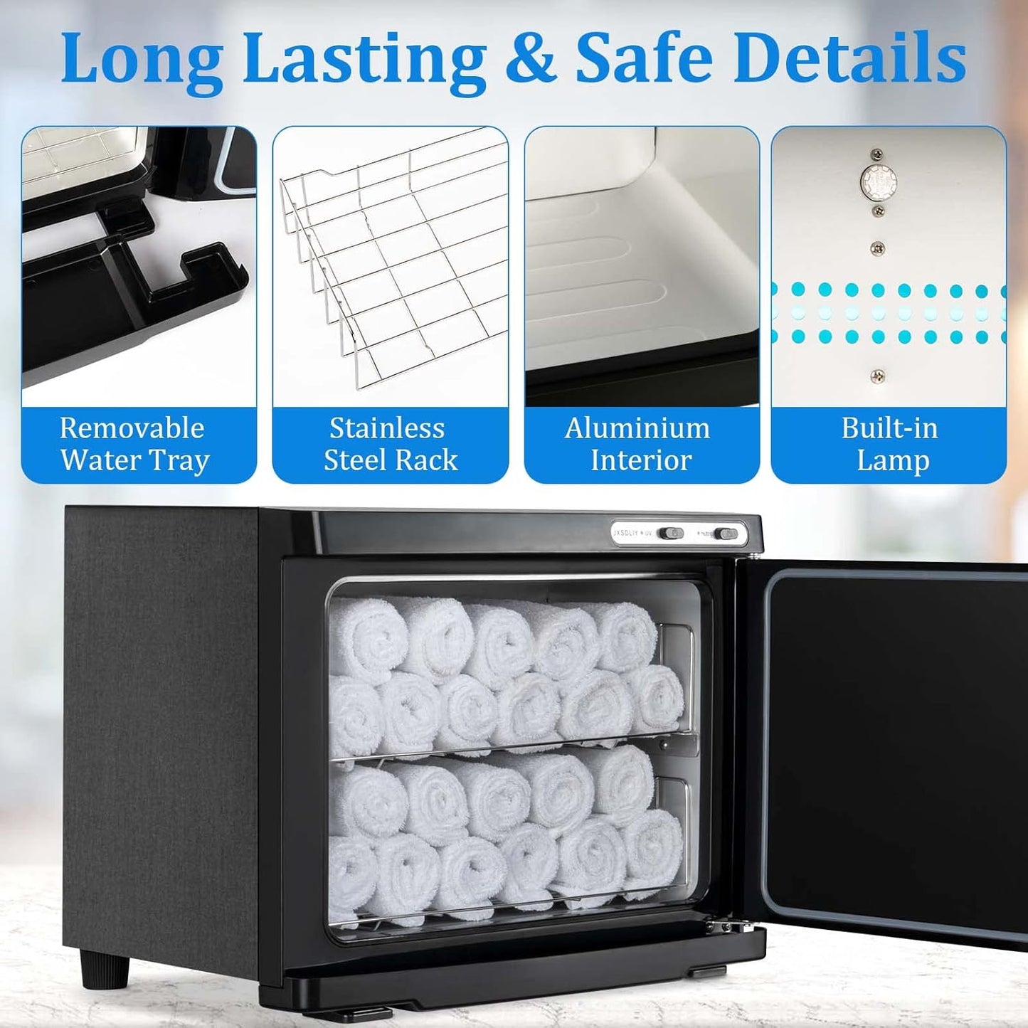 Towel Warmer Cabinet - 23L LED Hot Towel Heater for Spa & Salon | Quick Heating, Black Finish