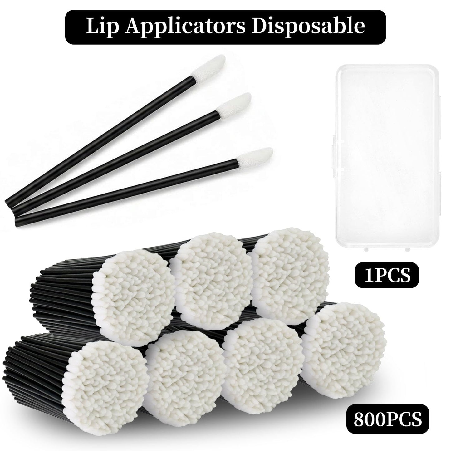 EWVVSS 800 Lip Applicators Disposable with Storage Case, Lip Wands Lipstick Applicator Wands Lint-Free Lip Brush Tools for Makeup Artists Beauty Salon Cosmetic Testing Travel Kit (Black)
