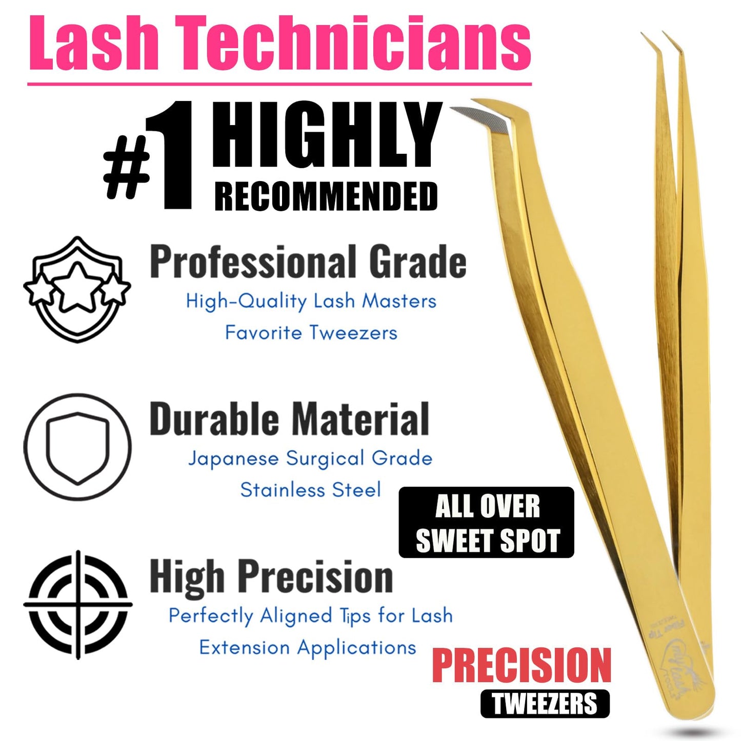 2pcs Fiber Tip Lash Tweezer Set – Boot Mega Volume Tweezer & Straight Isolation Tweezer, Precision Stainless Steel Lash Extension Tools, Non-Slip Grip, Tweezers for Classic & Volume Fans (Gold)