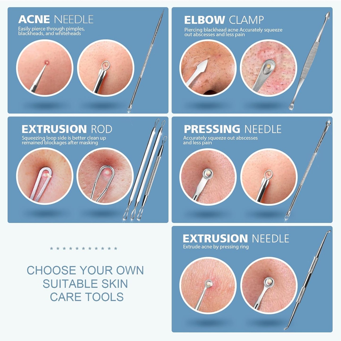 Pimple Popper Tool Kit - 7 in 1 Blackhead & Comedone Remover | Facial Extraction Tools