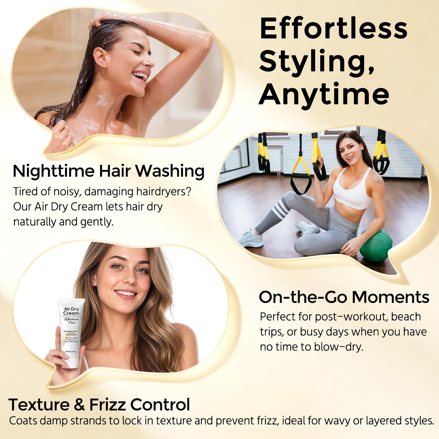 Air Dry Cream for Straight & Fine Hair, Styling Cream for Curly, Wavy