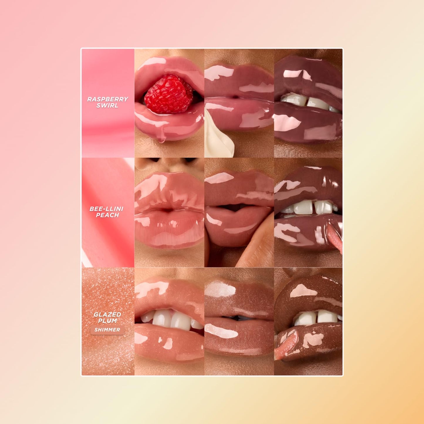 Gisou Honey Infused Lip Oils Gloss Hour Edition – Hydrating & Non-Sticky Lip Gloss Set with Raspberry Swirl, Bee-llini Peach & Glazed Plum