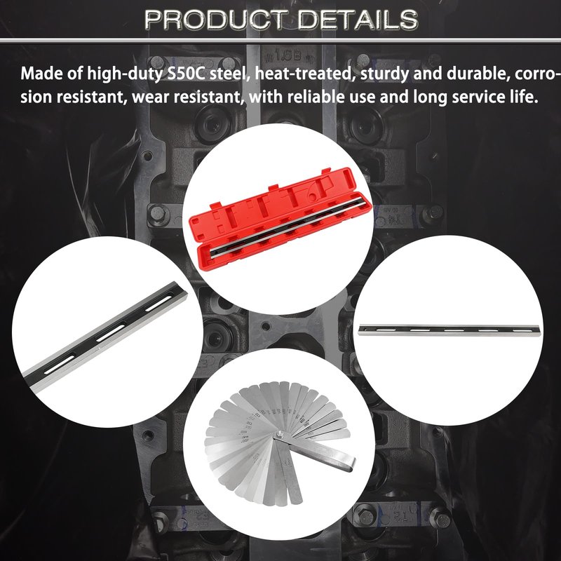 ReluxGo 24 Inch Machinist Precision Steel Straight Edge Tool, Cylinder Head Straight Edge, Straight Edge Machined Flat with Feeler Gauges for Checking Cylinder Heads and Engine Blocks,Patented