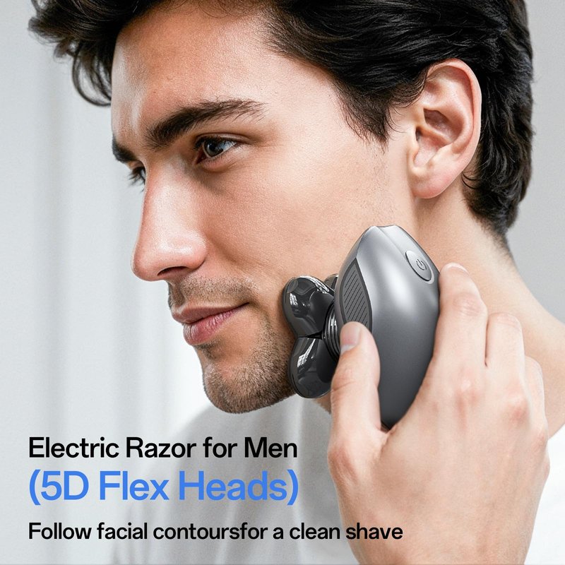 Electric Razor for Men, 5-in-1 Multi-Function Electric Shavers for Men, IPX7 Waterproof Bald Head Shaver with LED Display, Rechargeable Beard Trimmer Body Hair Trimmer, Ideal Gifts for Husband (Black)