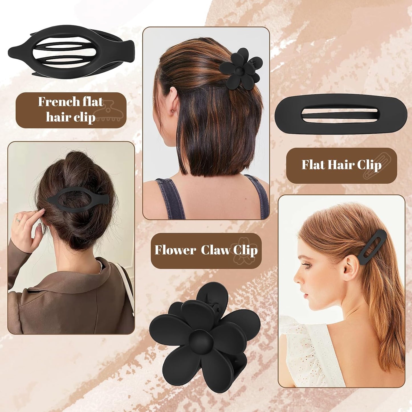 Hair Clips for Women - Non-Slip Strong Hold Jaw Claw Clips Set | 12-Pack for Thin, Thick & Curly Hair (Black)