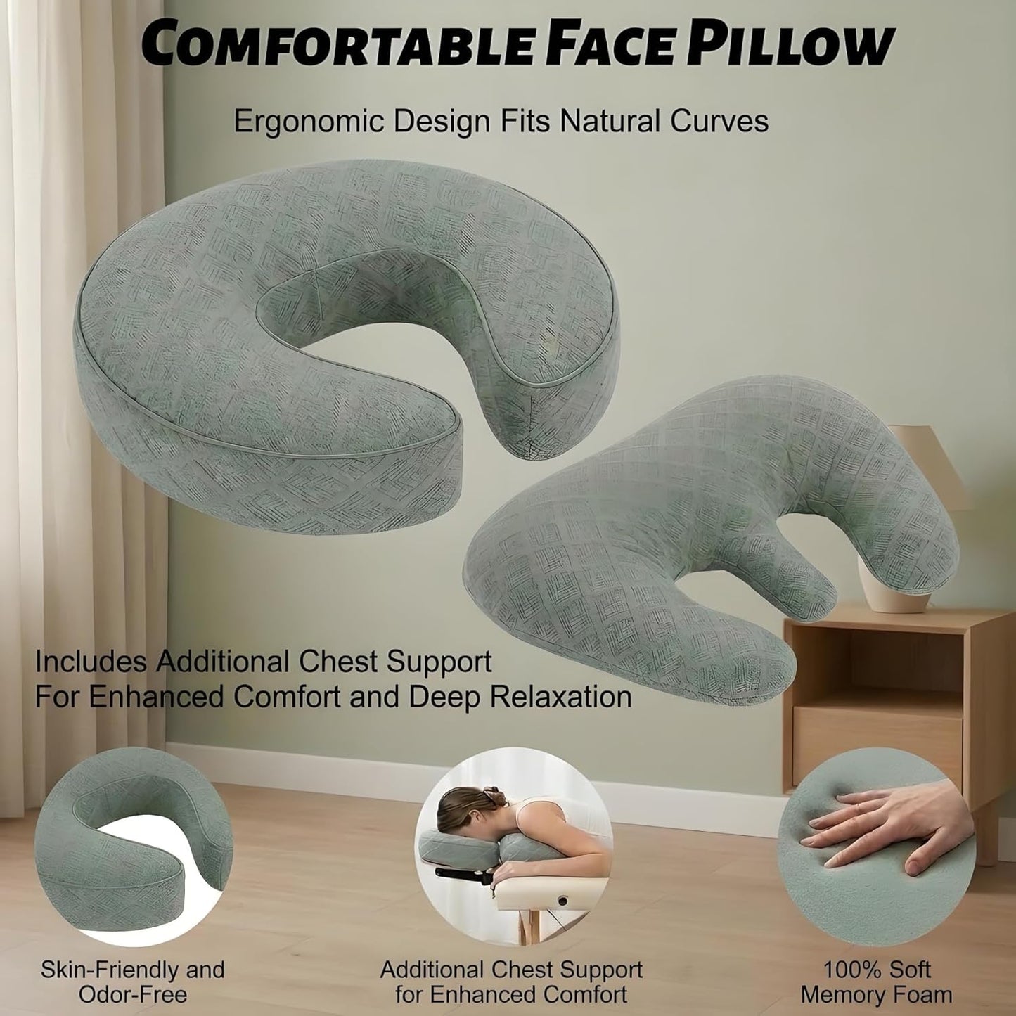 Massage Headrest for Bed - Ergonomic Face Cradle with Arm Rest & Foam Pillow | PU Leather Comfort