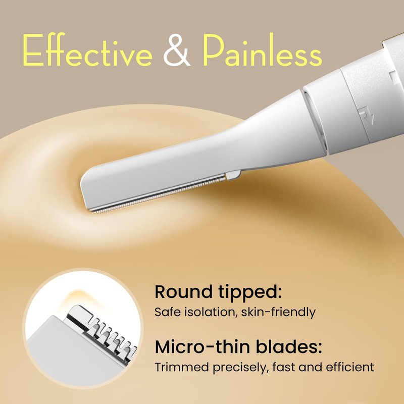 OLOV slim Facial Hair Removal for Women, Painless Eyebrow Trimmer with Pivoting Head, Electric Battery Operated Body Hair Remover with 2 Replaceable Blade for Face Neck Chin Bikini, White