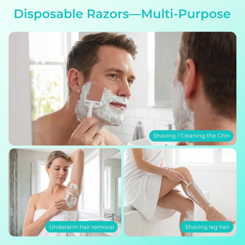 Disposable Razors, White Bulk Razors With Knife Caps, Individually Packaged, Razors In Bulk Suitable For Hotels, Shelters, Homeless People, Nursing Homes, Charities, Churches (50-PACK)