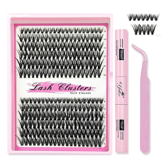 Professional Makeup Kit: Lash Clusters, Eyeliner & Eyebrow Pencils, Blending Brush, Beauty Set